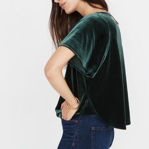 NWT. Madewell Green Velvet Butterfly Blouse Size-XS.